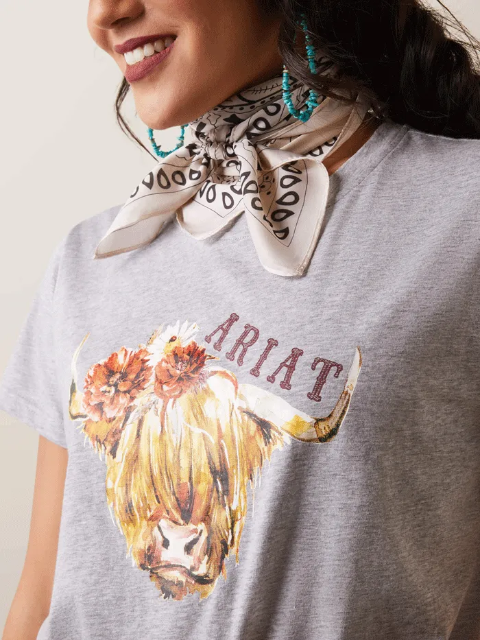 Ariat 10043417 Womens Real Highlander Rose Tee Heather Grey