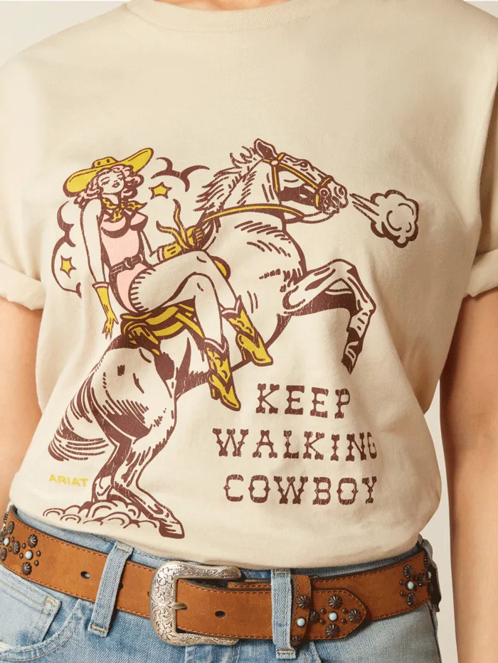 Ariat 10052542 Womens Keep Walkin' Cowboy Tee Natural