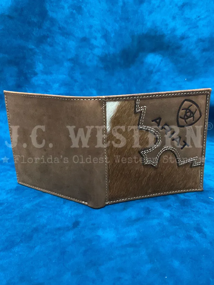 Ariat A3562502 Mens Brindle Calf Hair Large Bifold Wallet Bark Brown