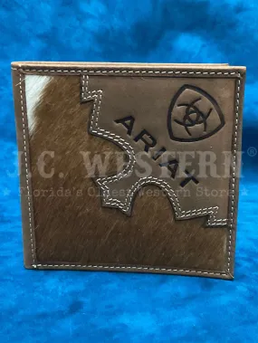 Ariat A3562502 Mens Brindle Calf Hair Large Bifold Wallet Bark Brown