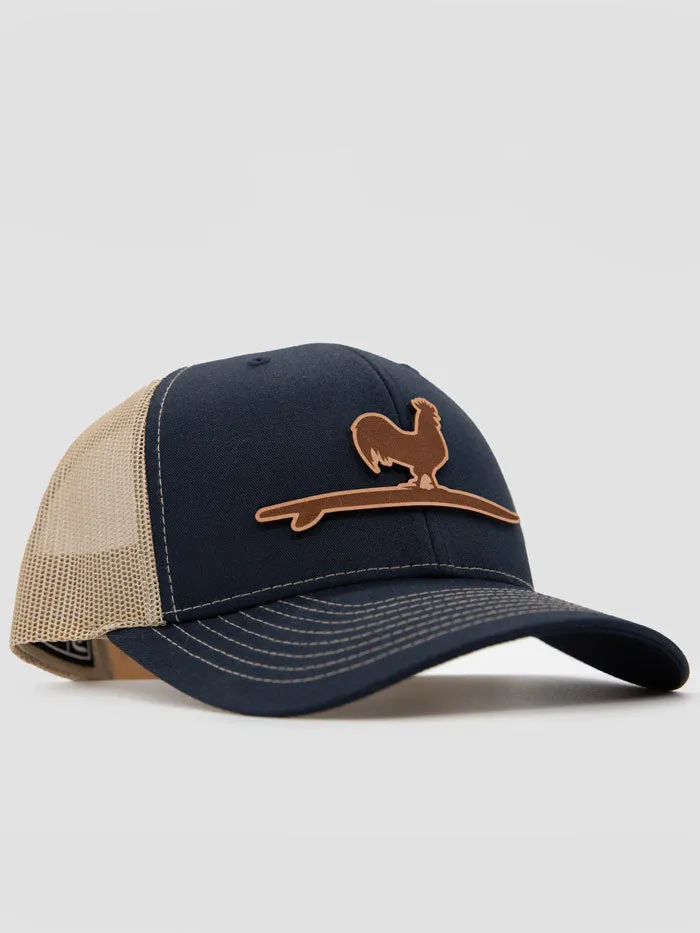 Beach & Barn ETCHED LEATHER Snapback Hat Navy Khaki