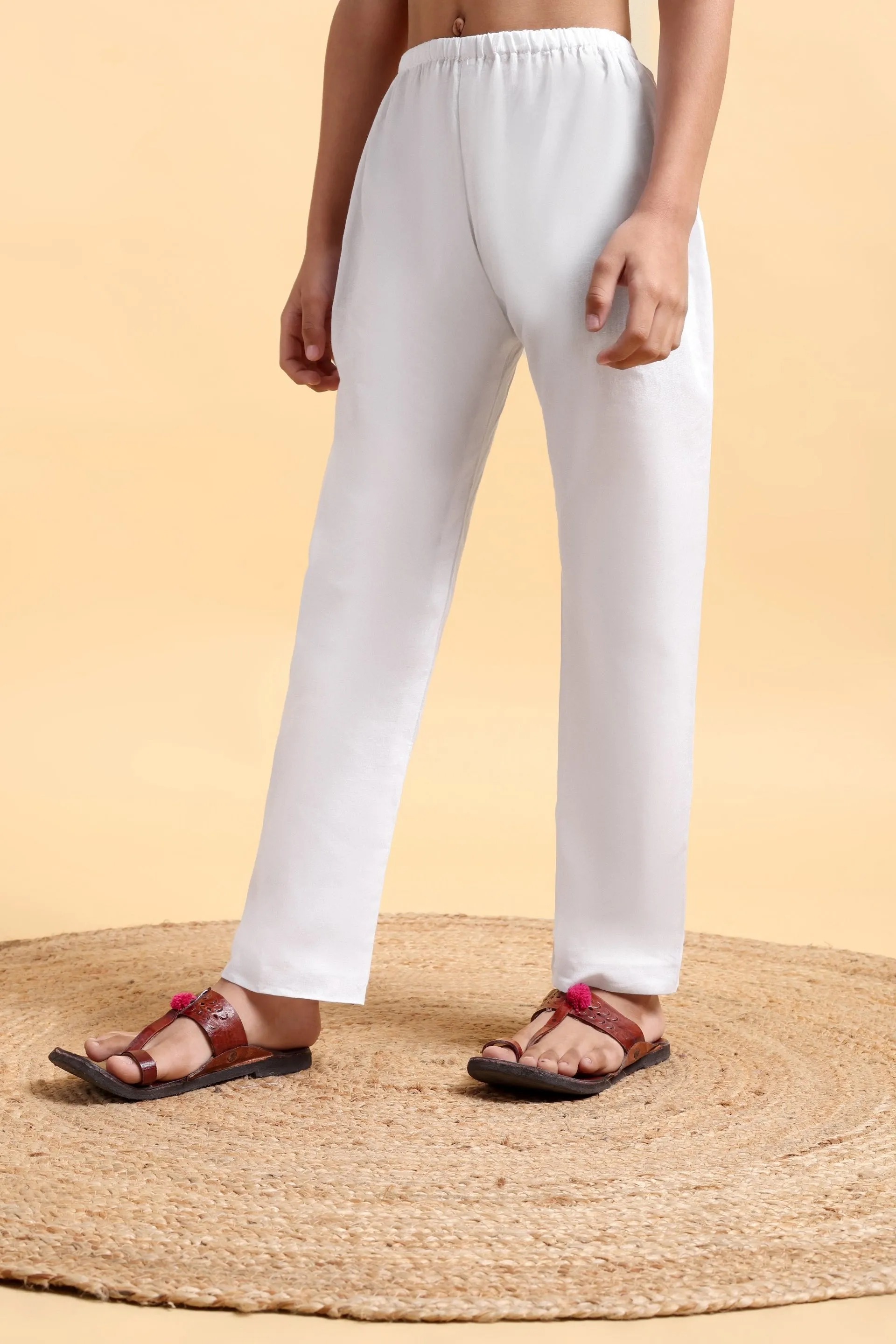 Boys Cotton White Basic Pajama