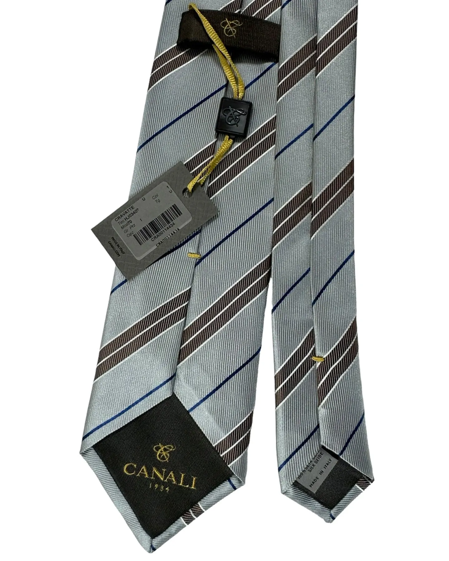 Canali Tie Gray Brown Navy Stripes - Jacquard Silk