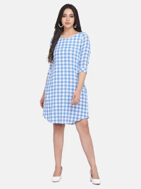 Checkered Cotton Dress - Blue and White