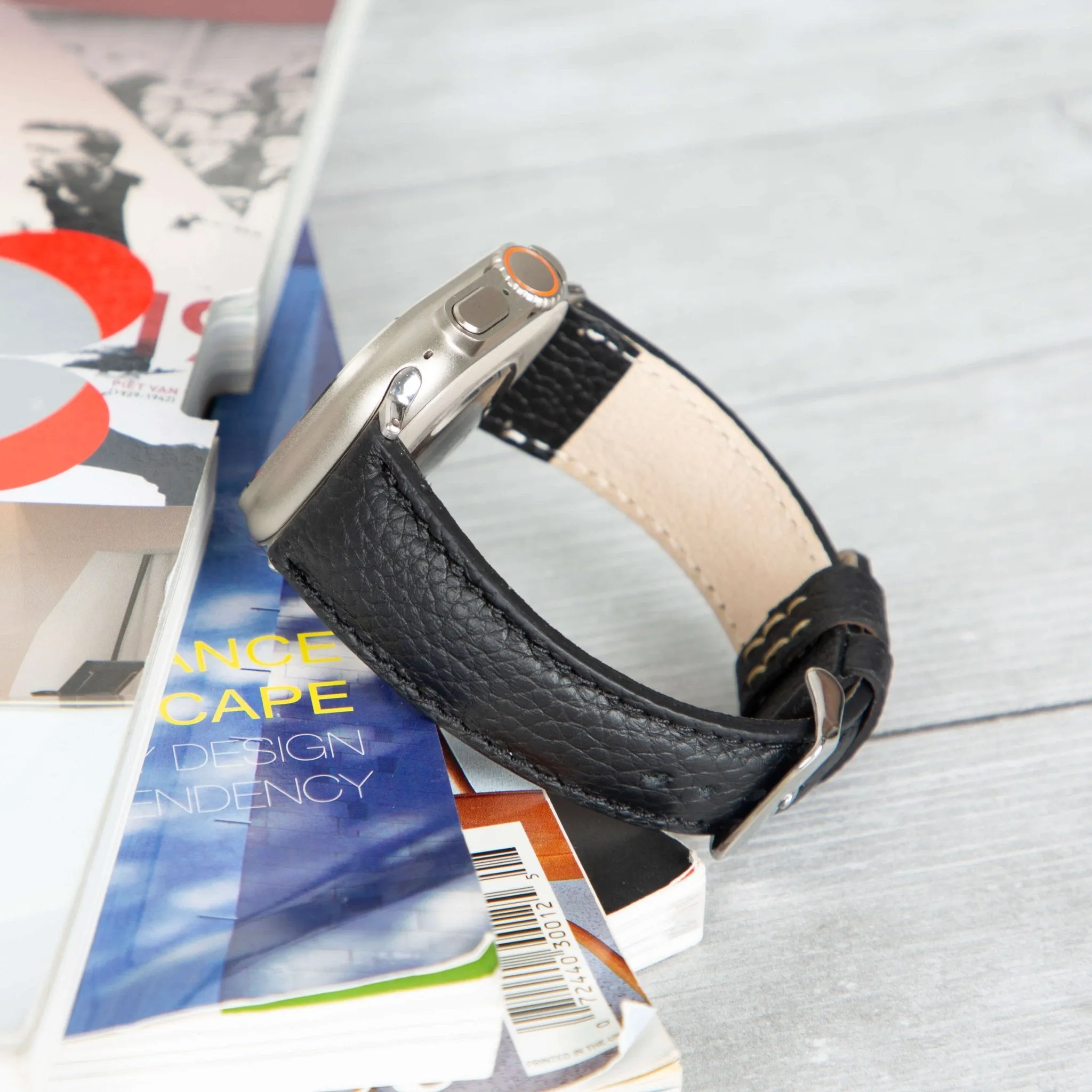 Classic Band for Apple Watch 44mm / 45mm, Pebble Black, Silver Hardware