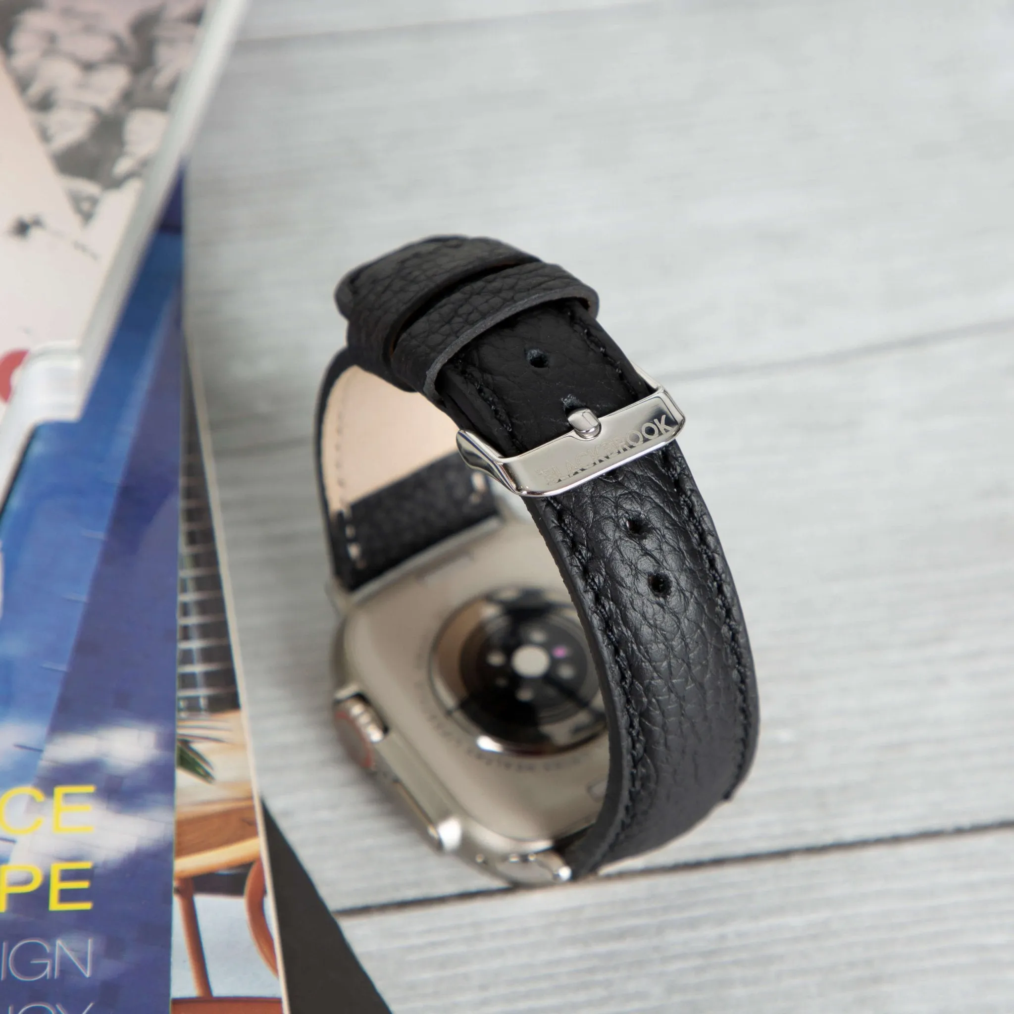 Classic Band for Apple Watch 44mm / 45mm, Pebble Black, Silver Hardware