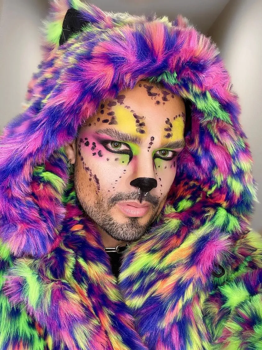 Classic Men's Faux Fur Coat | Neon Disco Cat