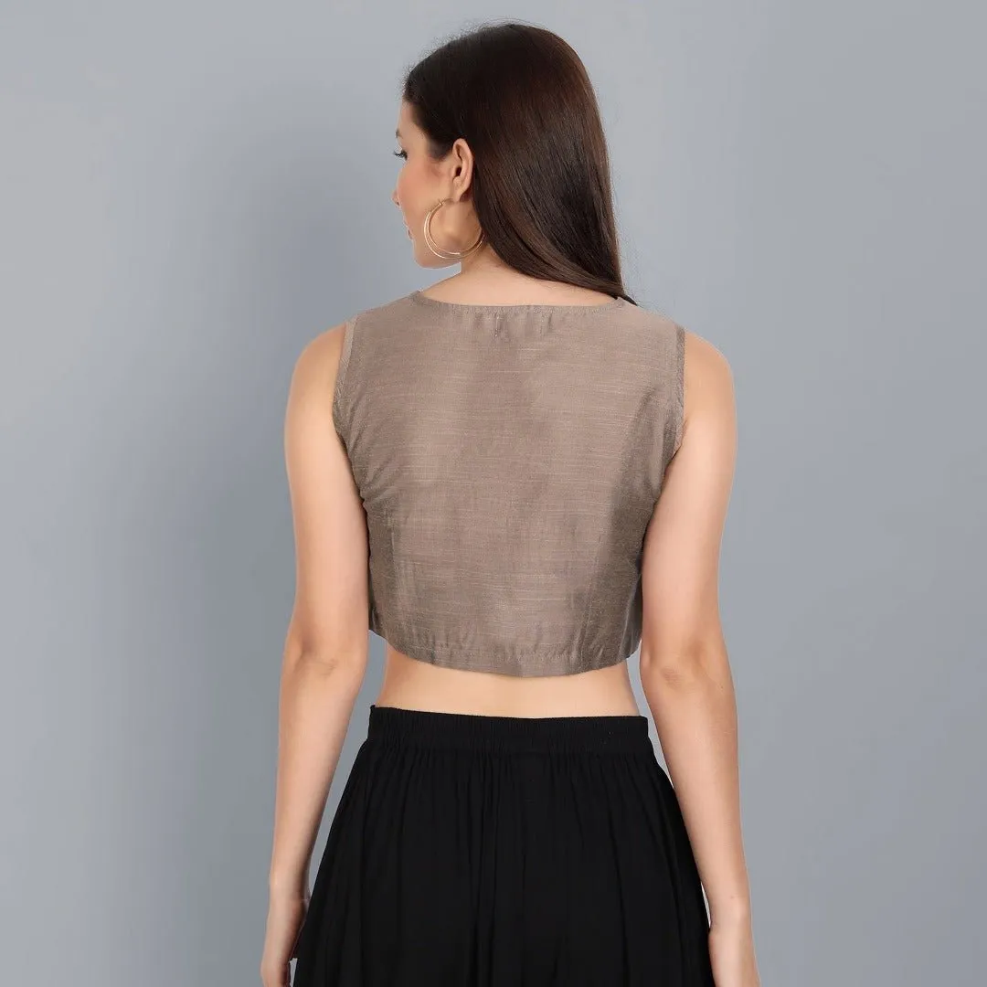 Cut Sleeves Cotton Silk V neck Blouse with detailing