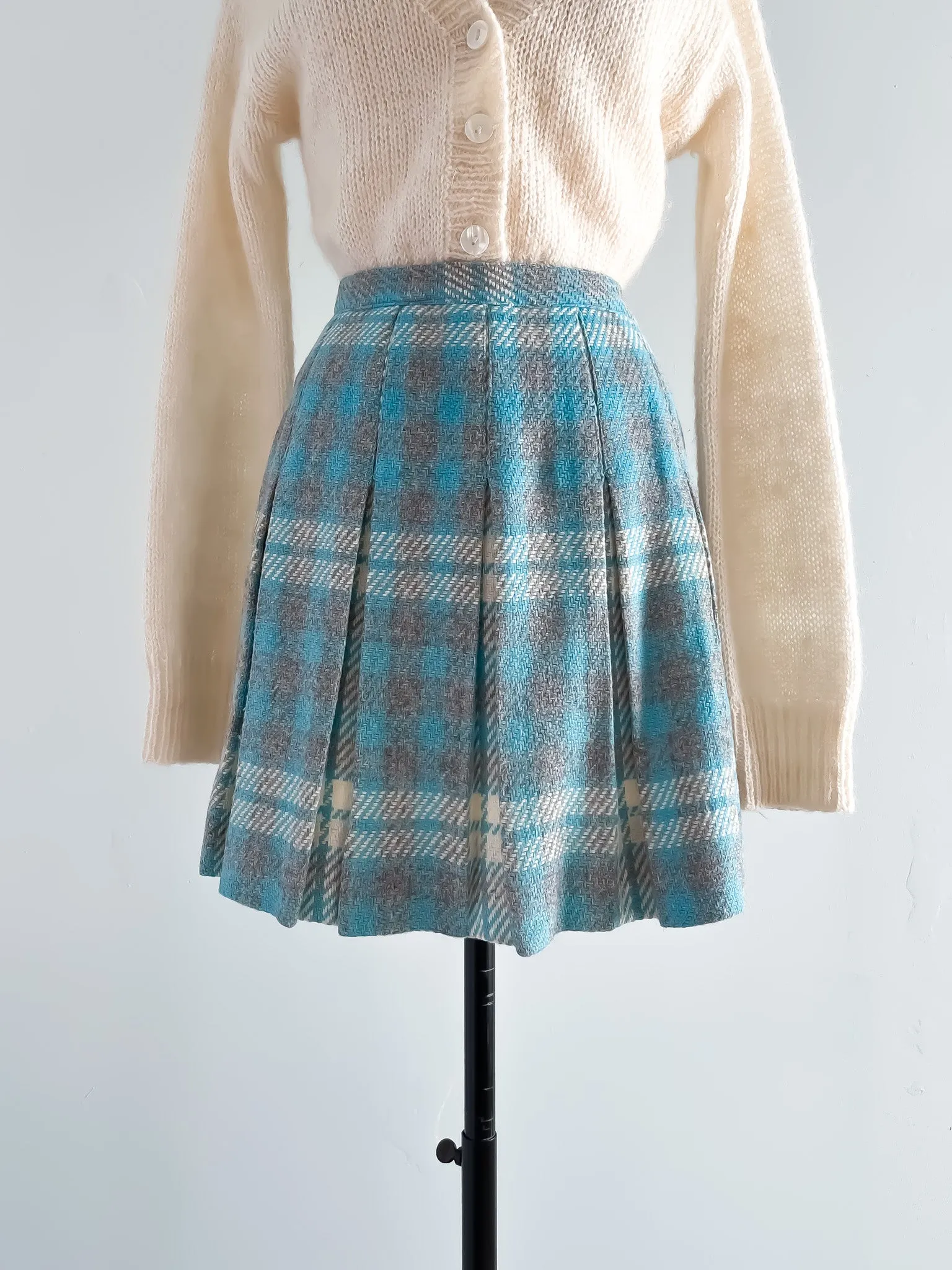 Cutest Blue & Grey Plaid Pleated School Girl Skirt / Sz S