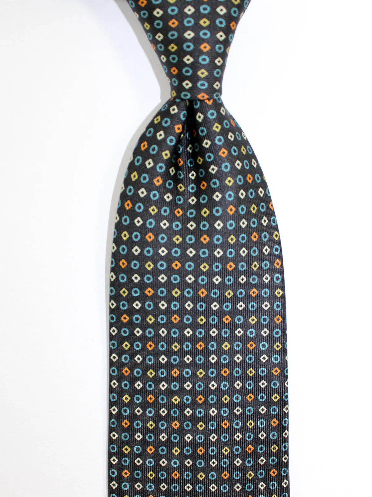 E. Marinella Silk Tie Navy Blue Orange Geometric SALE