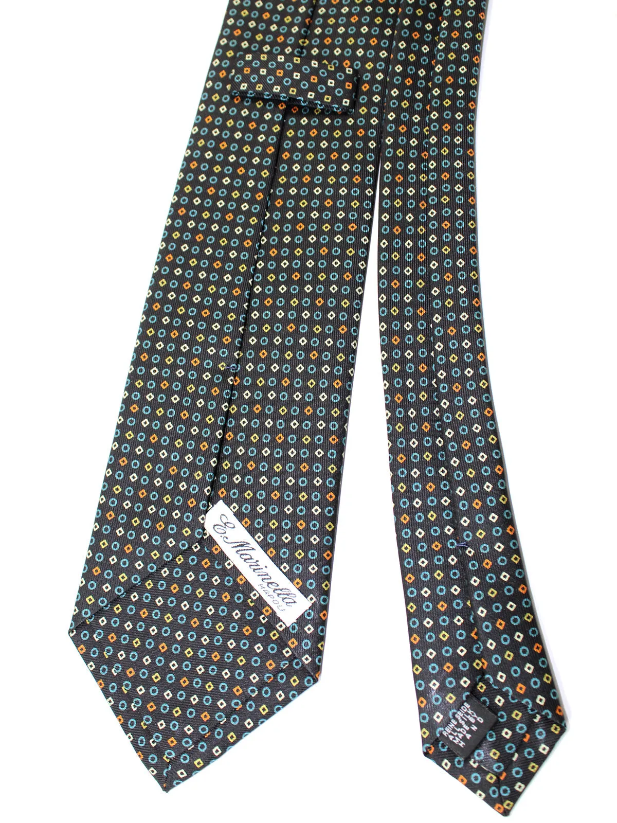 E. Marinella Silk Tie Navy Blue Orange Geometric SALE
