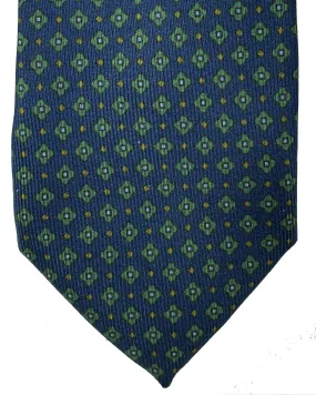 E. Marinella Tie Navy Green Micro Geometric Design