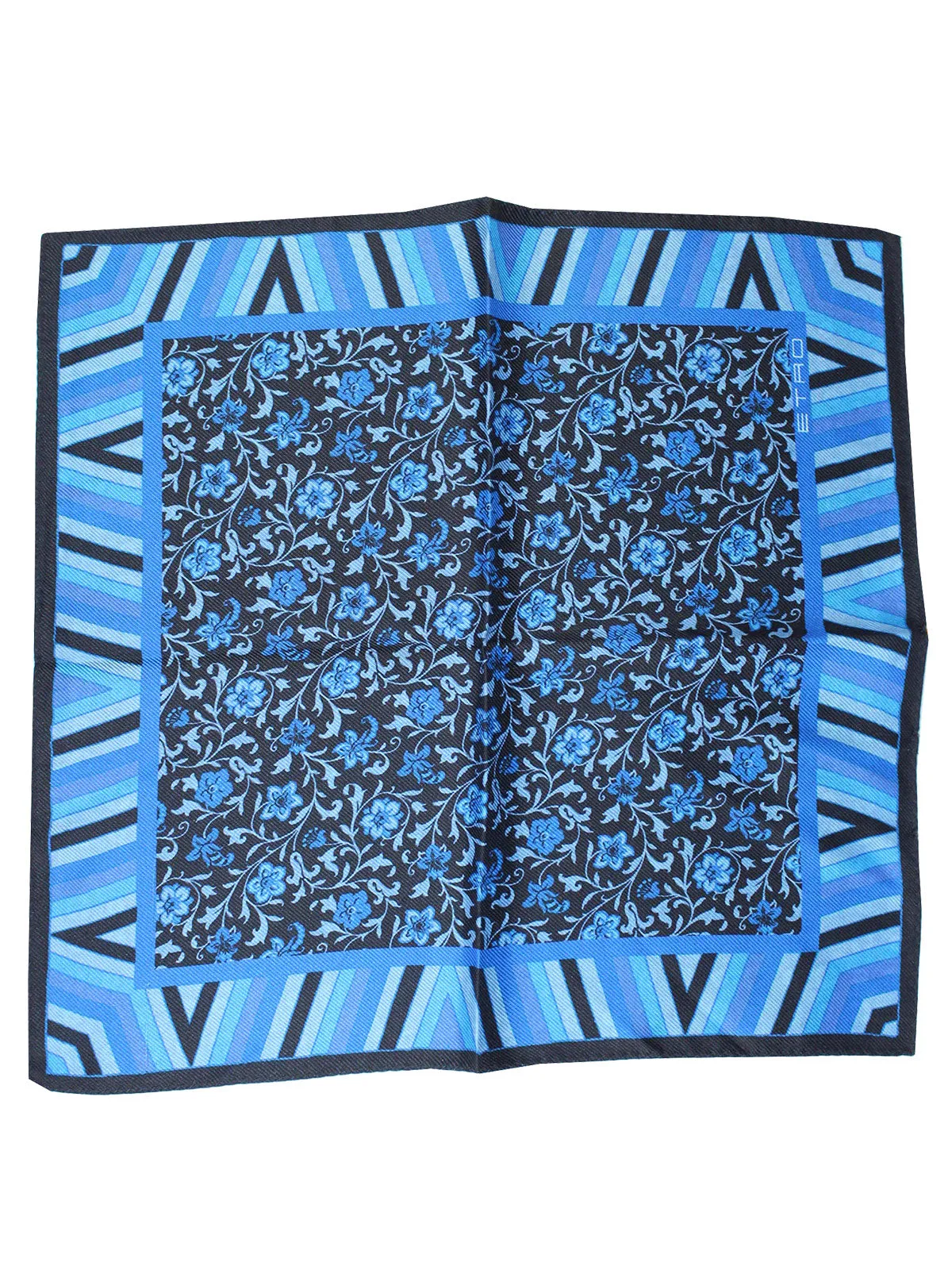 Etro Silk Pocket Square Blue Navy Floral