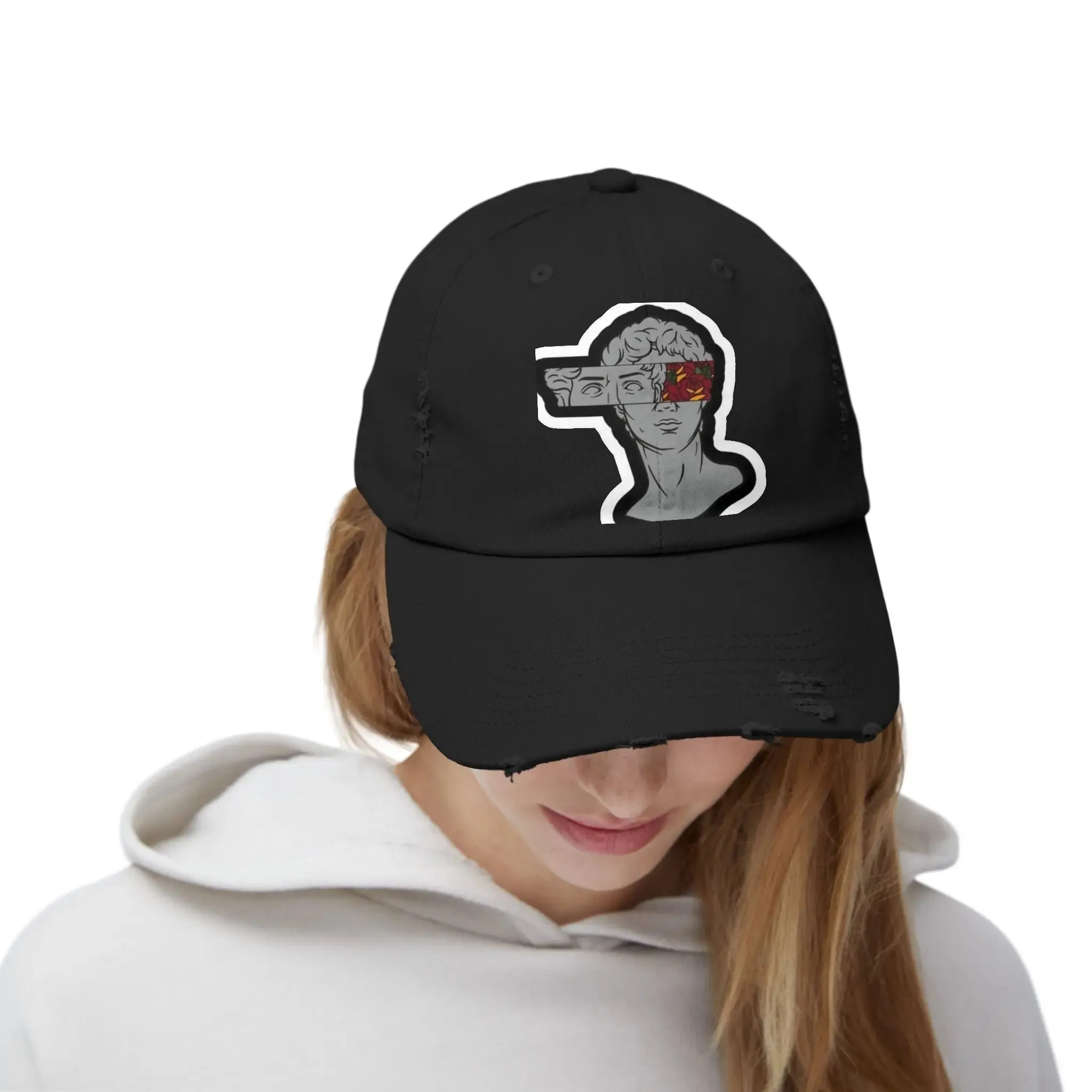 Mens & Womens Distressed Cap with Graphic Art | Trendy Casual Headwear for Style Lovers
