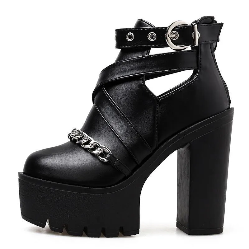 'Mortuary' Gothic Platform Chain Ankles Boots