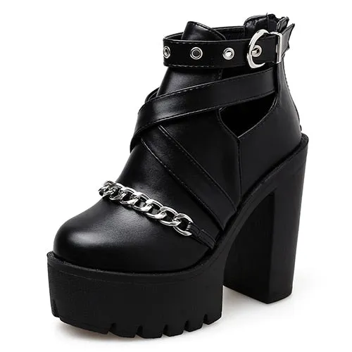 'Mortuary' Gothic Platform Chain Ankles Boots