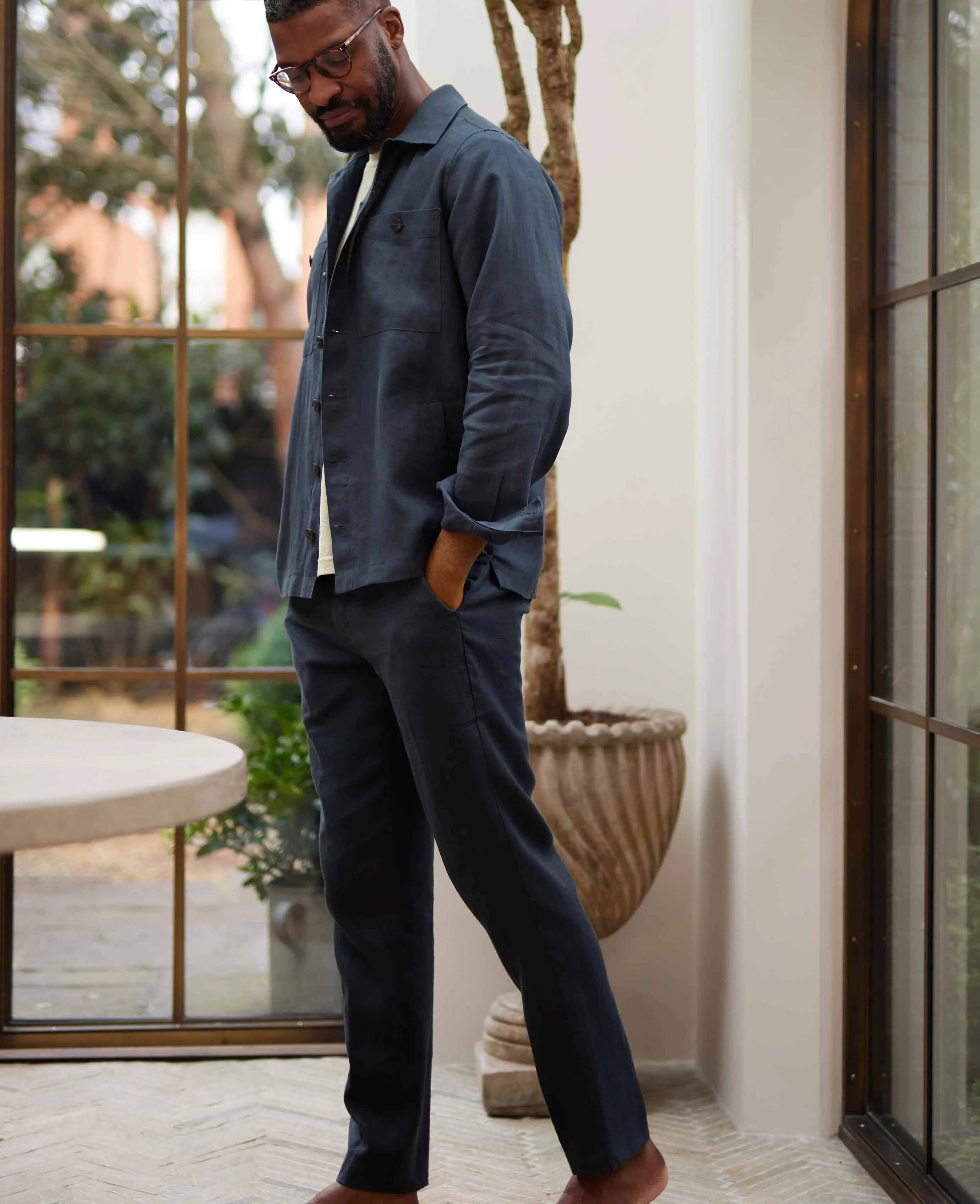 Navy Linen Trousers