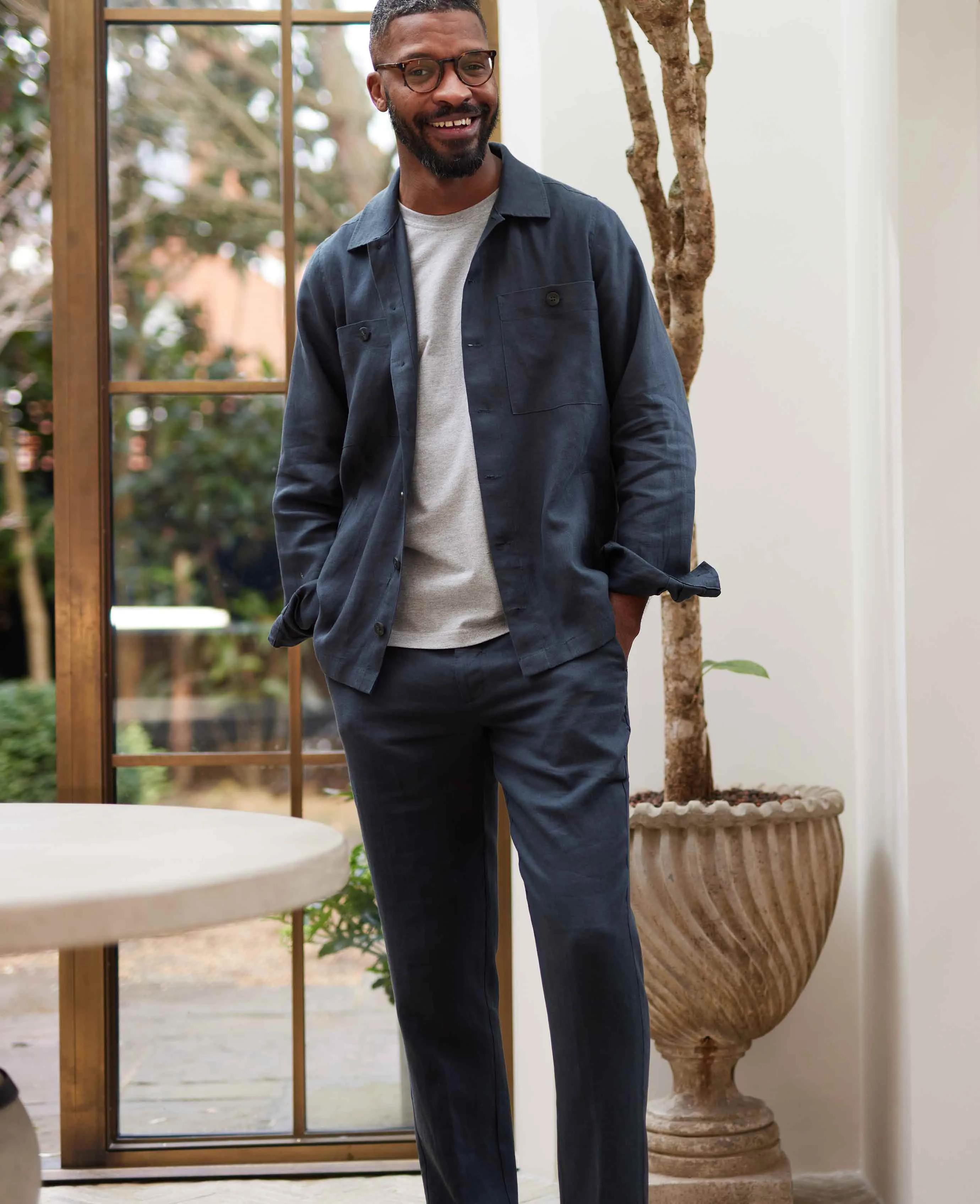 Navy Linen Trousers