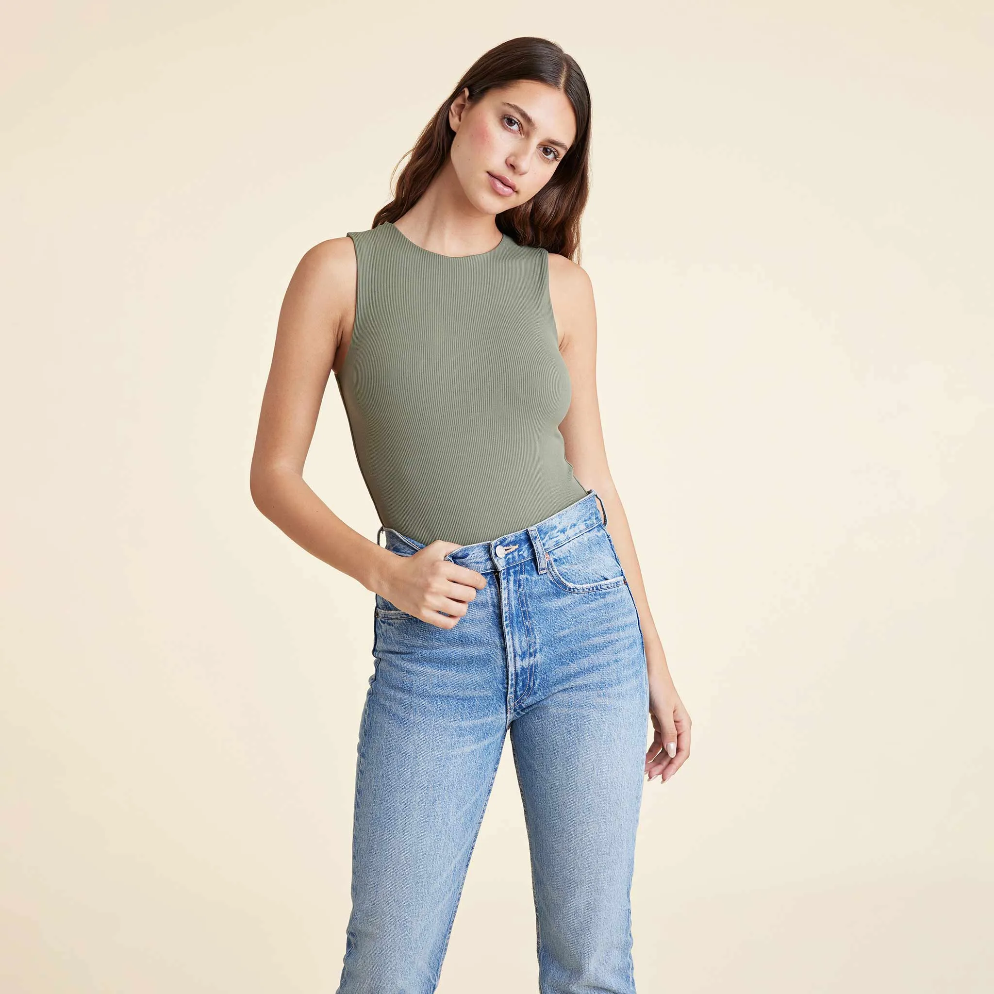 Ribbed Crew Tank Bodysuit